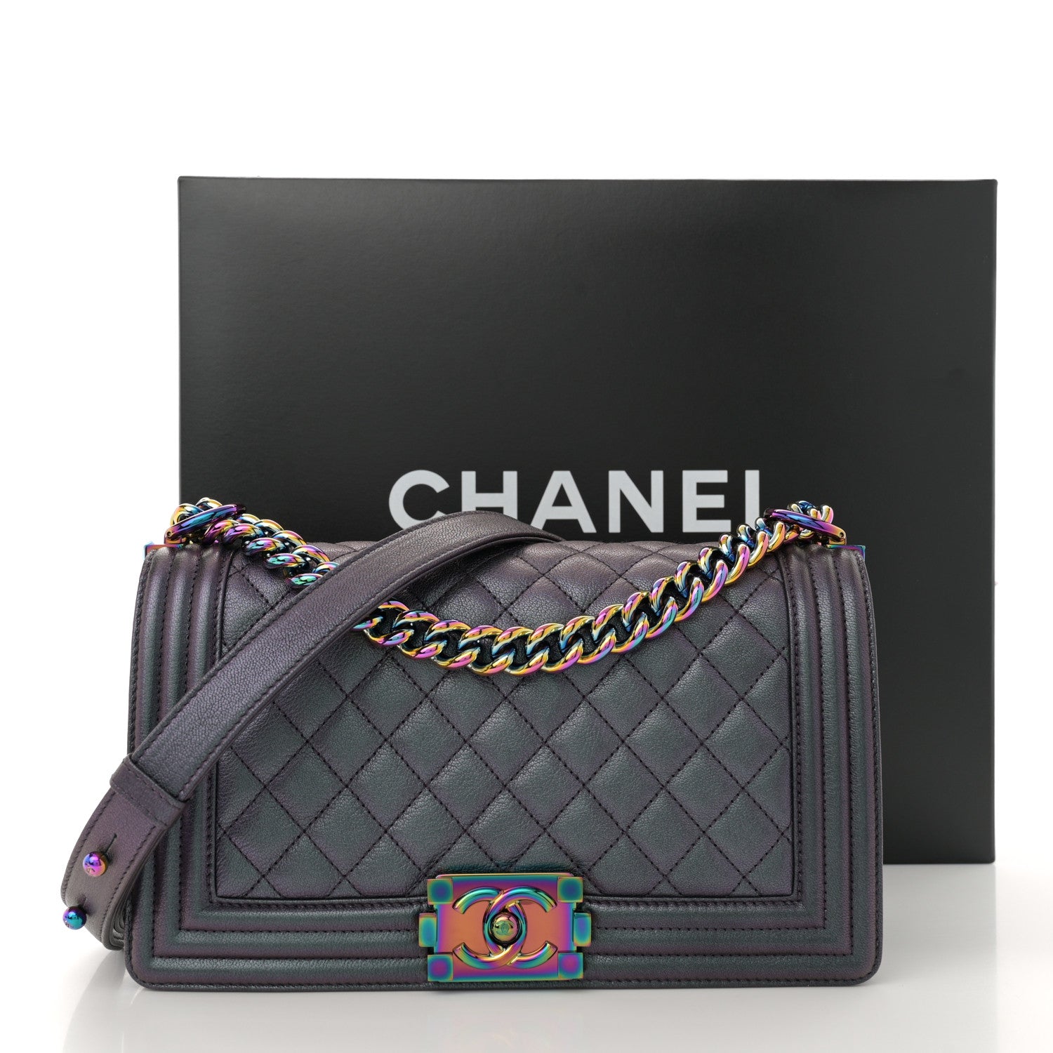 Chanel Iridescent Goatskin Quilted Medium Boy Flap Purple 11 of 11