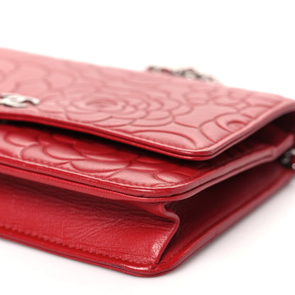 Chanel Lambskin Camellia Embossed Wallet on Chain WOC Red 11 of 11