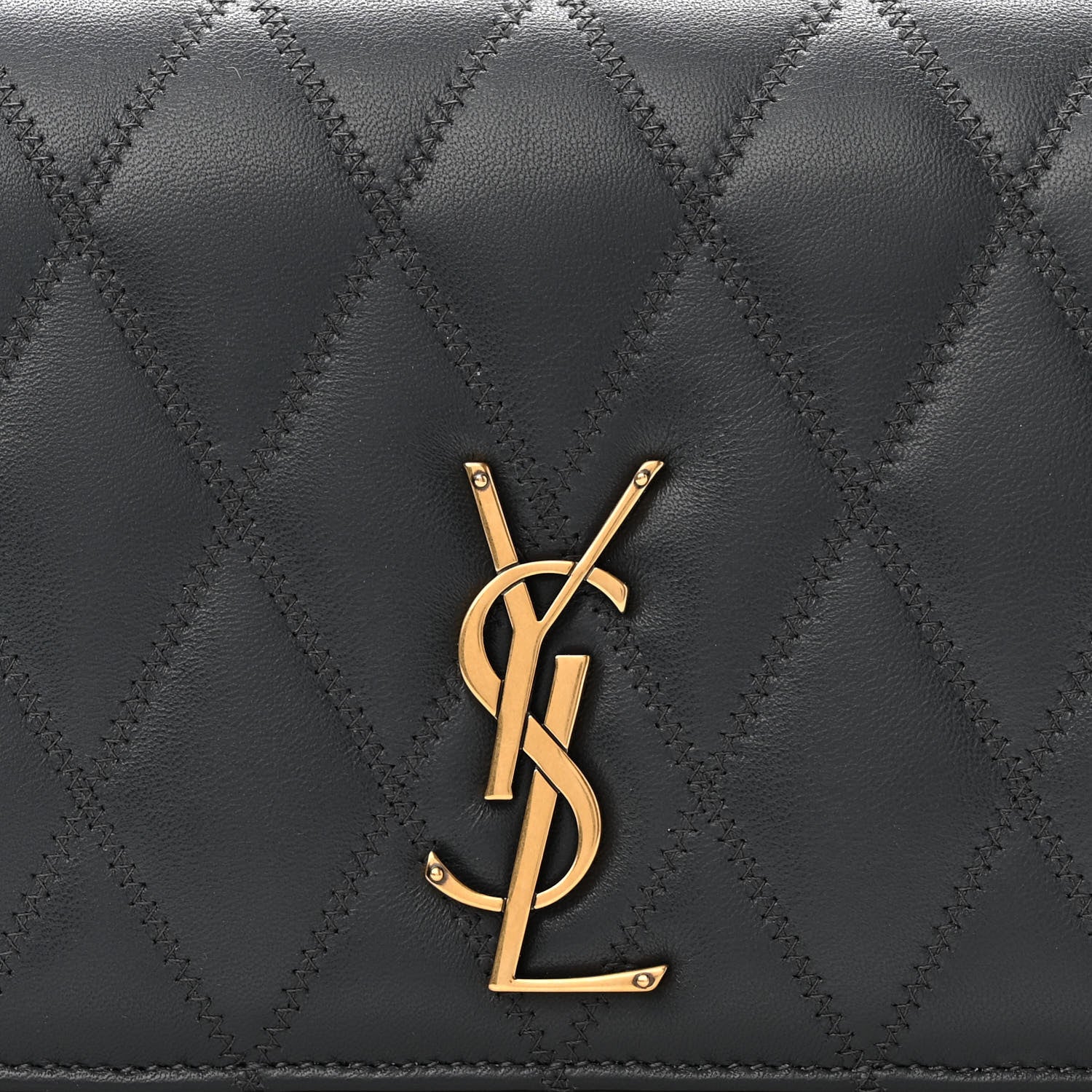 Saint Laurent Lambskin Diamond Quilted Monogram Angie Chain Bag Dark Smog 9 of 12