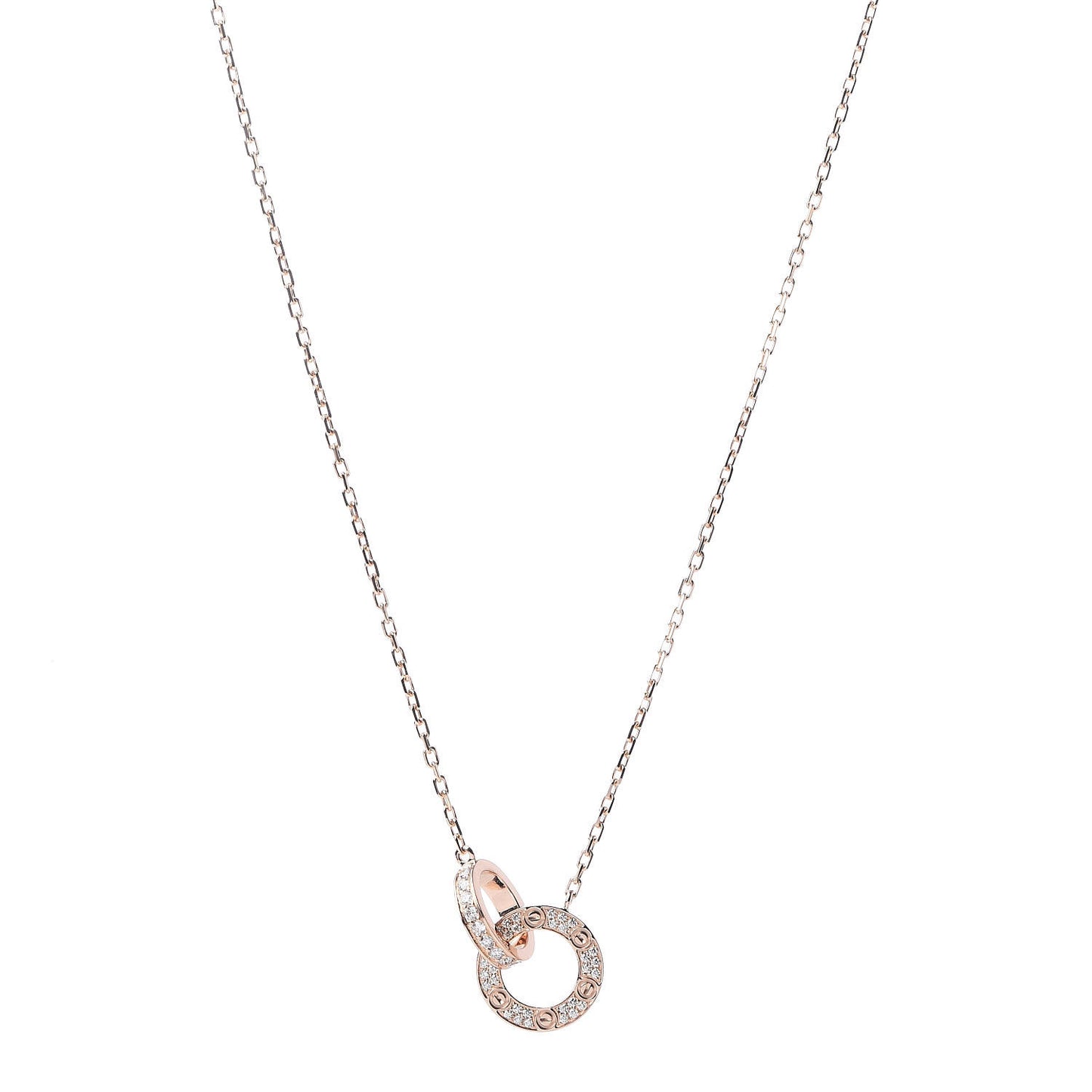18K Pink Gold Diamond Interlocking LOVE Paved Necklace
