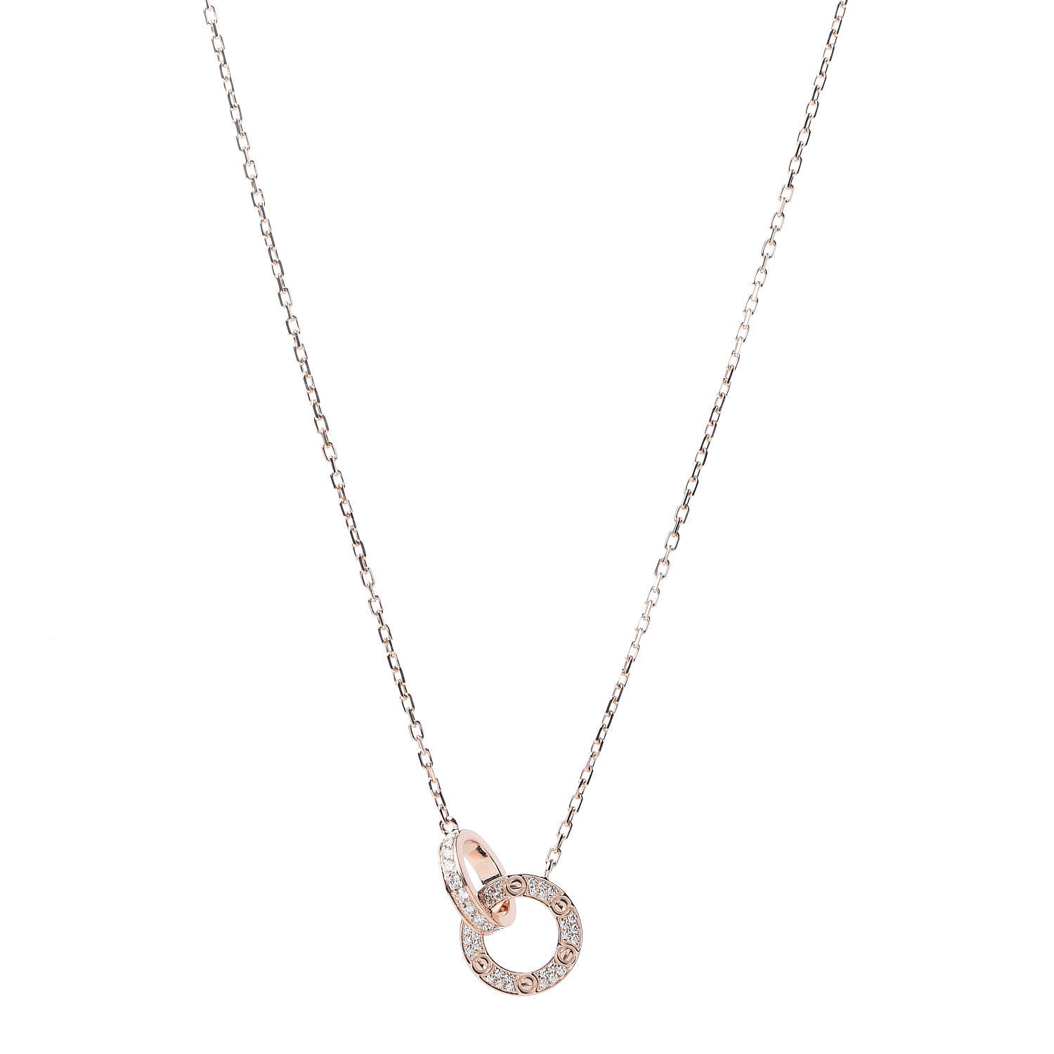 Cartier 18K Pink Gold Diamond Interlocking LOVE Paved Necklace 1 of 4