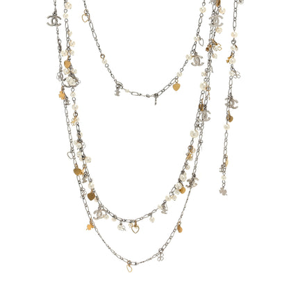 Chanel Pearl CC Lucky Charms Long Necklace Silver 1 of 4