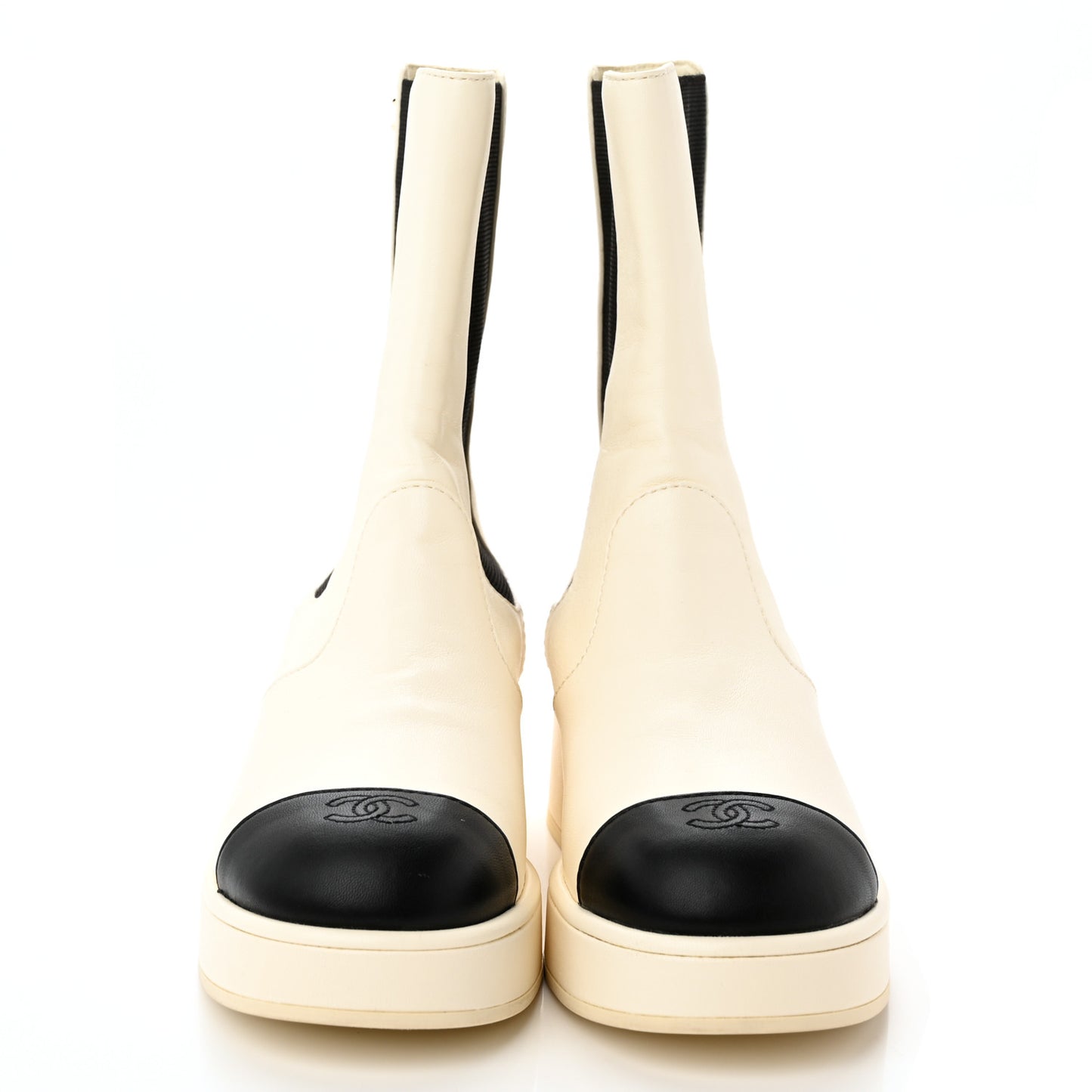 Lambskin Cap Toe Short Boots 40 Ivory Black