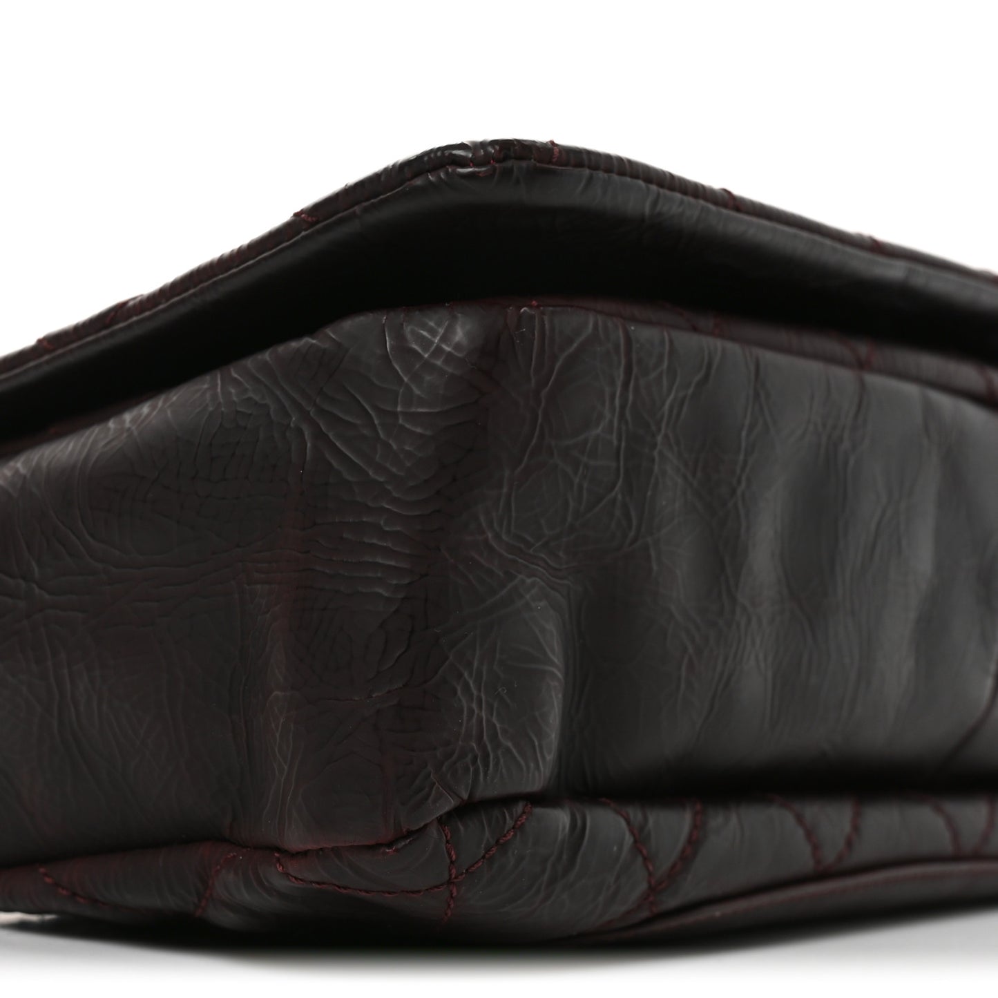Glazed Calfskin Quilted CC Single Flap Burgundy