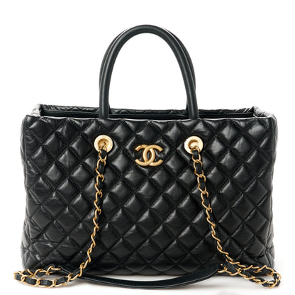 Chanel Aged Calfskin Quilted Large Coco Handle Shopping Tote Black 1 of 10