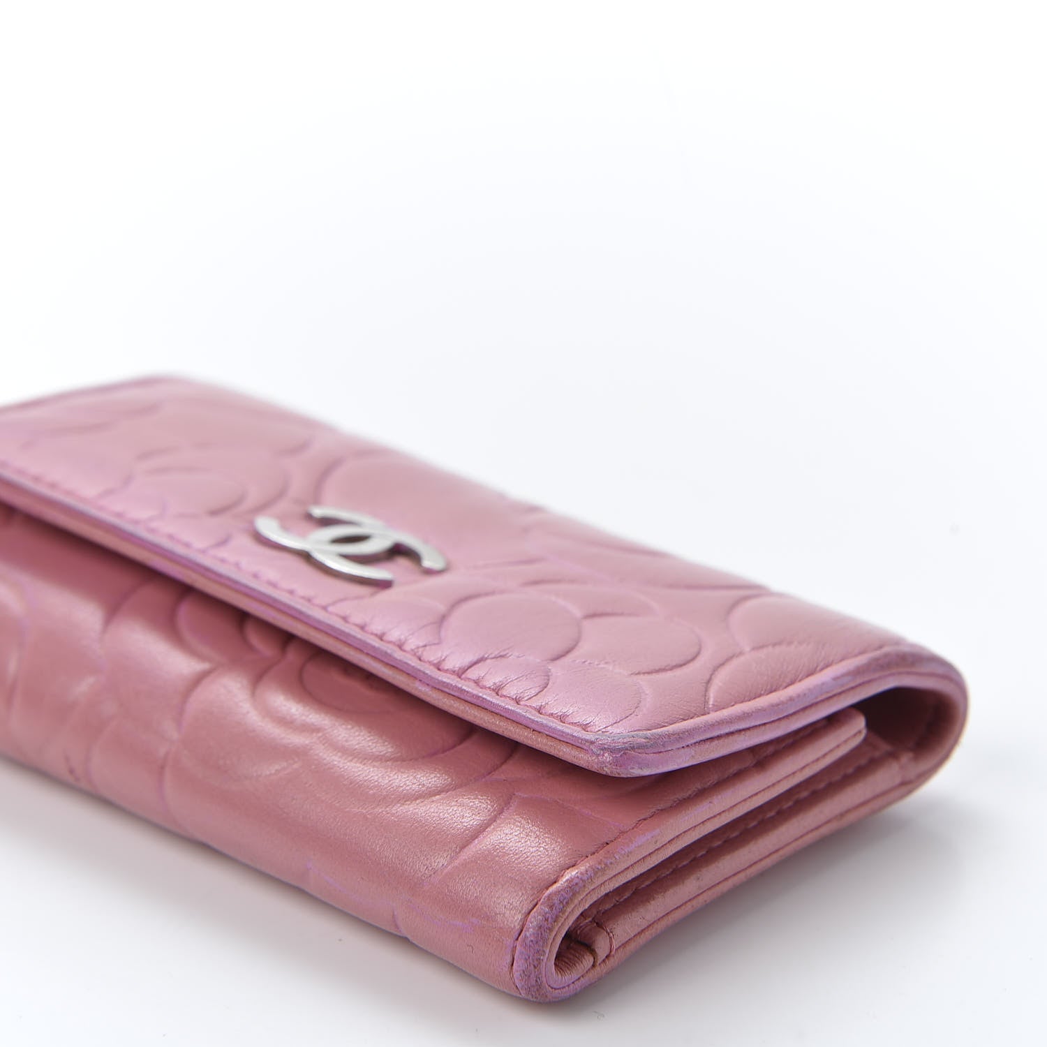 Chanel Metallic Lambskin Camellia Embossed Card Holder Pink 6 of 9