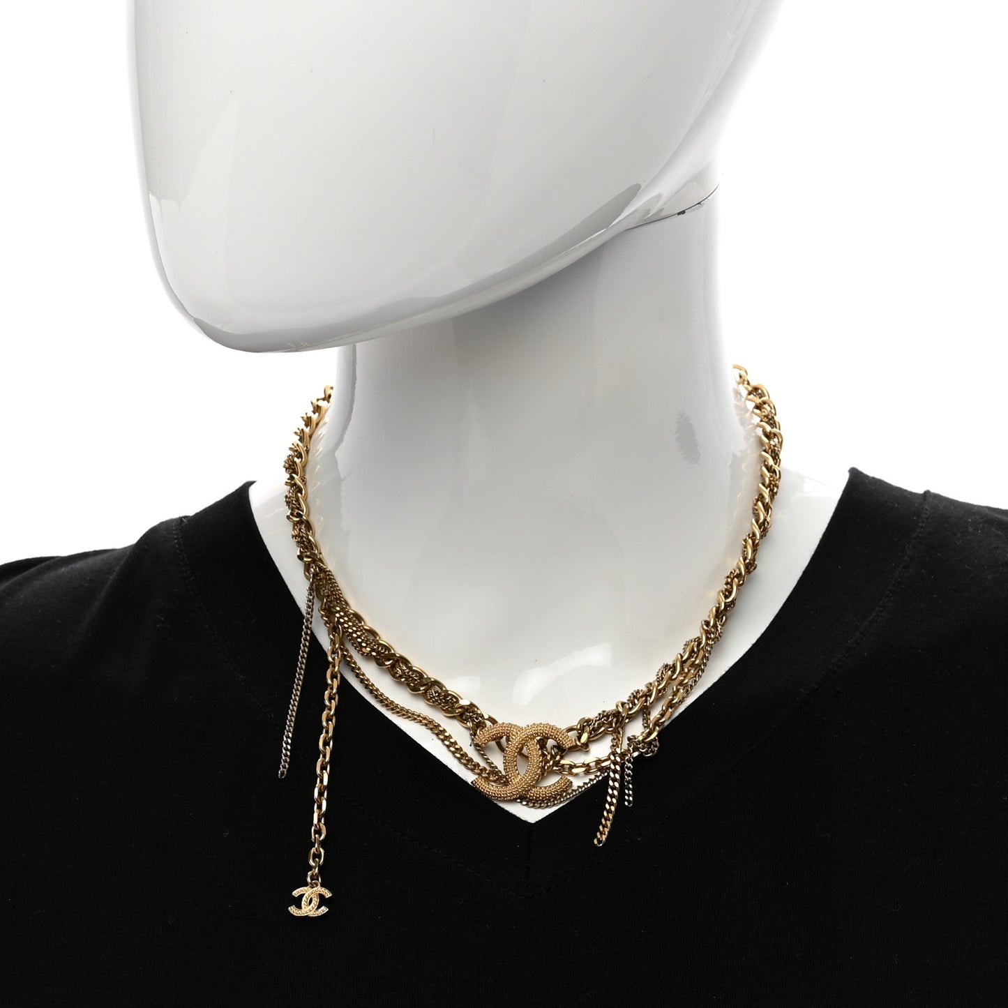 Metal Chain Link CC Multi Strand Choker Necklace Gold
