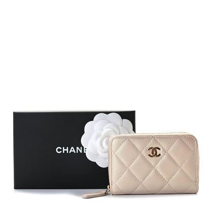 Chanel Iridescent Caviar Quilted Zip Around Coin Purse Beige 8 of 11