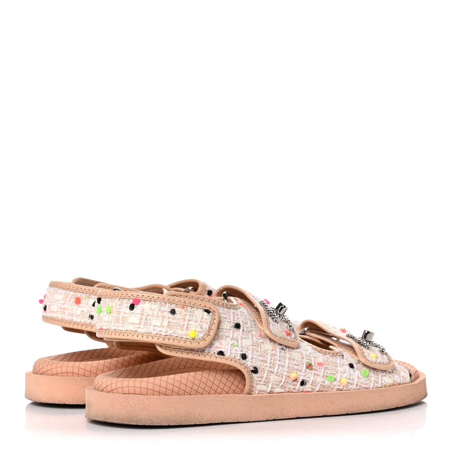 Tweed Lambskin Dad Sandals 39 Pink Multicolor