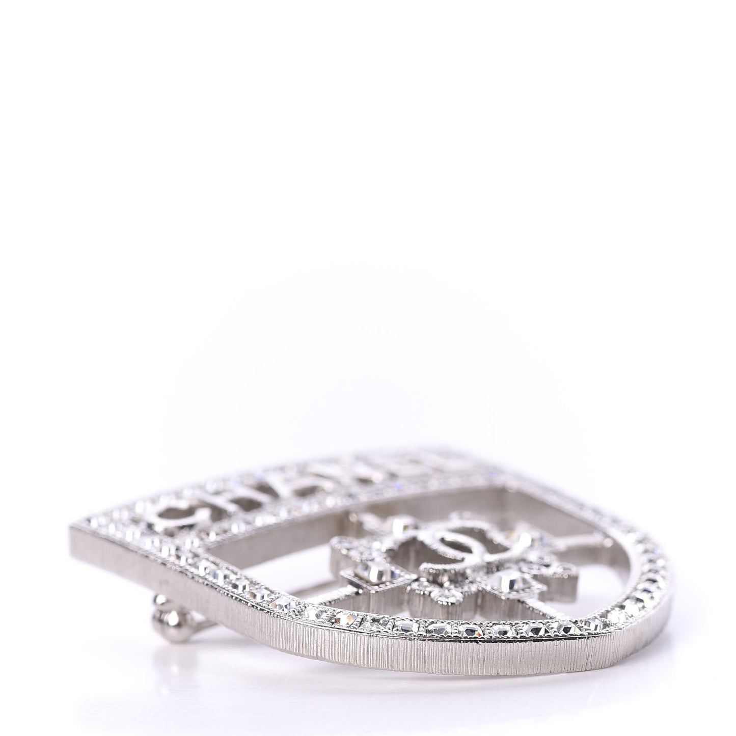 Swarovski Baguette Crystal CC Shield Brooch Silver