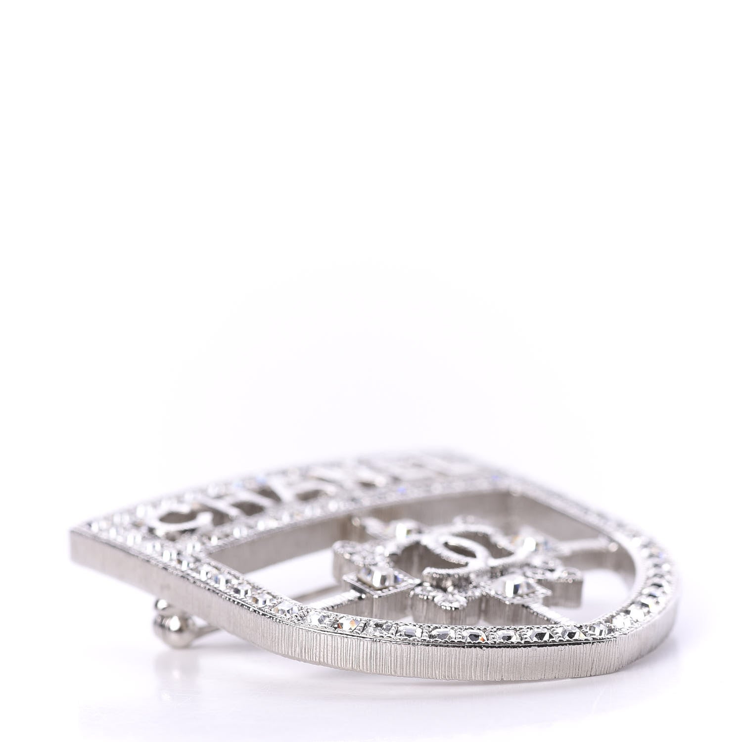 Chanel Swarovski Baguette Crystal CC Shield Brooch Silver 3 of 4