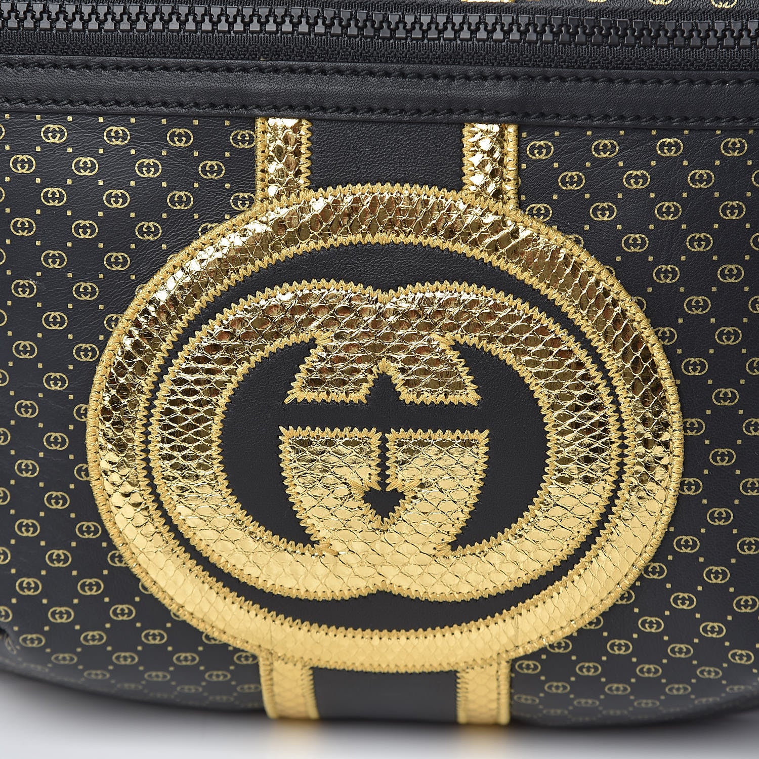 Gucci X DAPPER DAN Calfskin Laminated Ayers GG Micro Monogram Mens Belt Bag Black 9 of 12