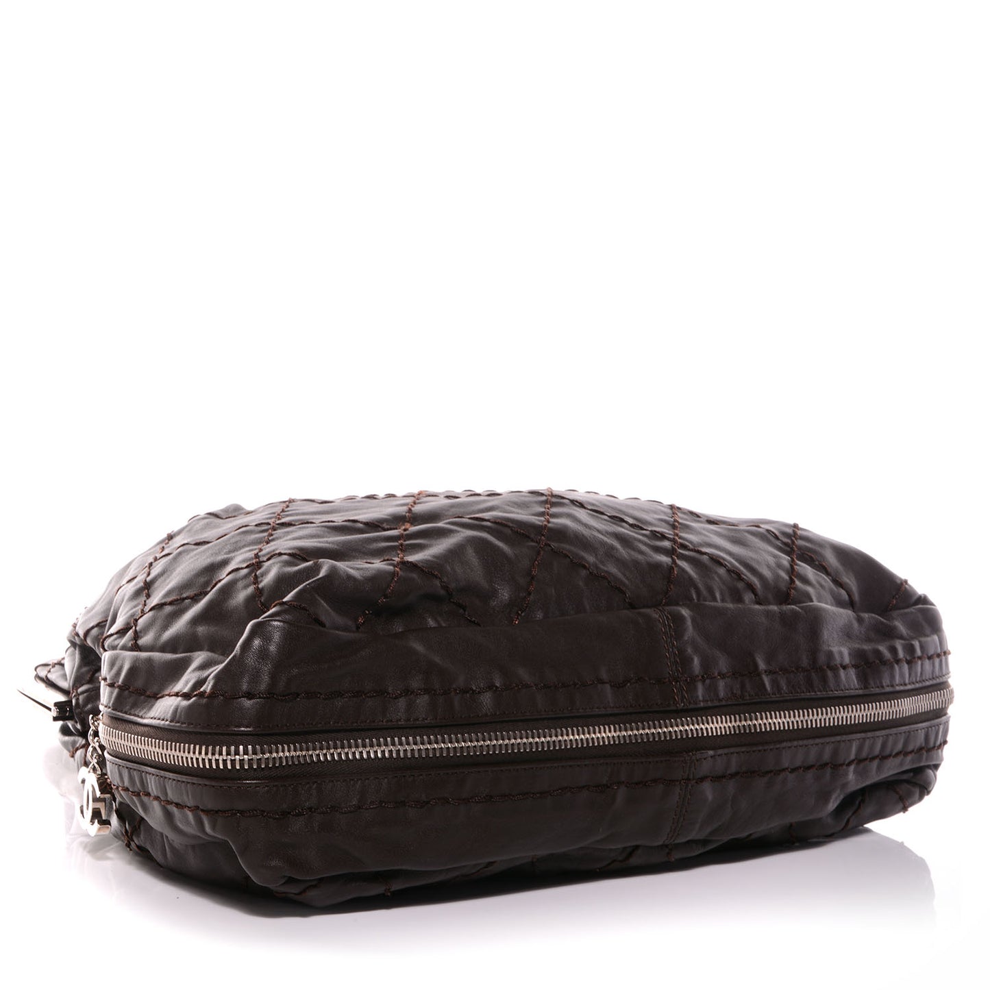 Calfskin Expandable Stitched Frame Bag Dark Brown