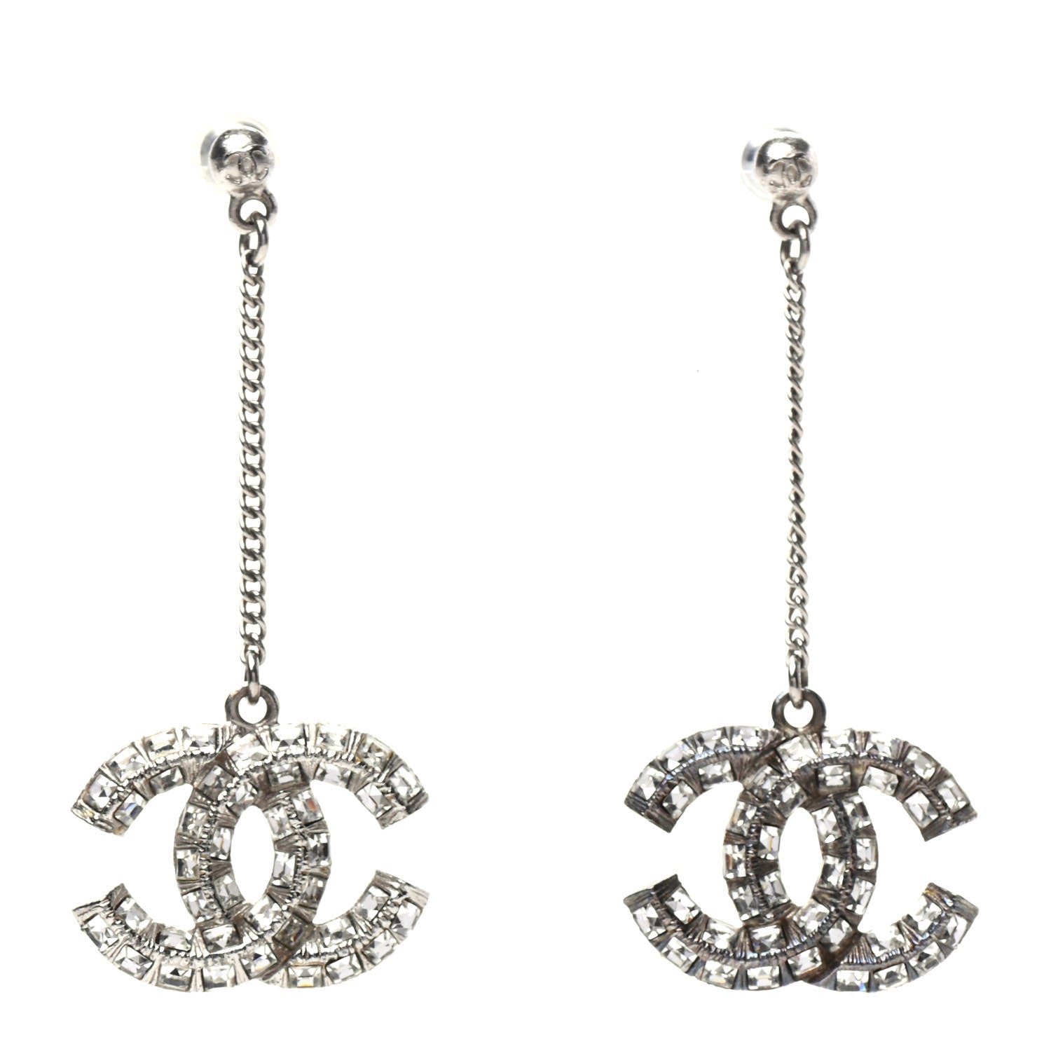 Chanel Baguette Crystal CC Drop Earrings Silver 1 of 4