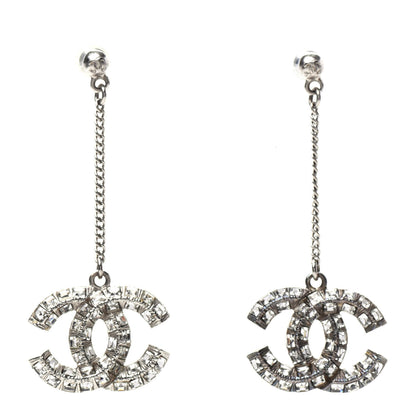 Chanel Baguette Crystal CC Drop Earrings Silver 1 of 4