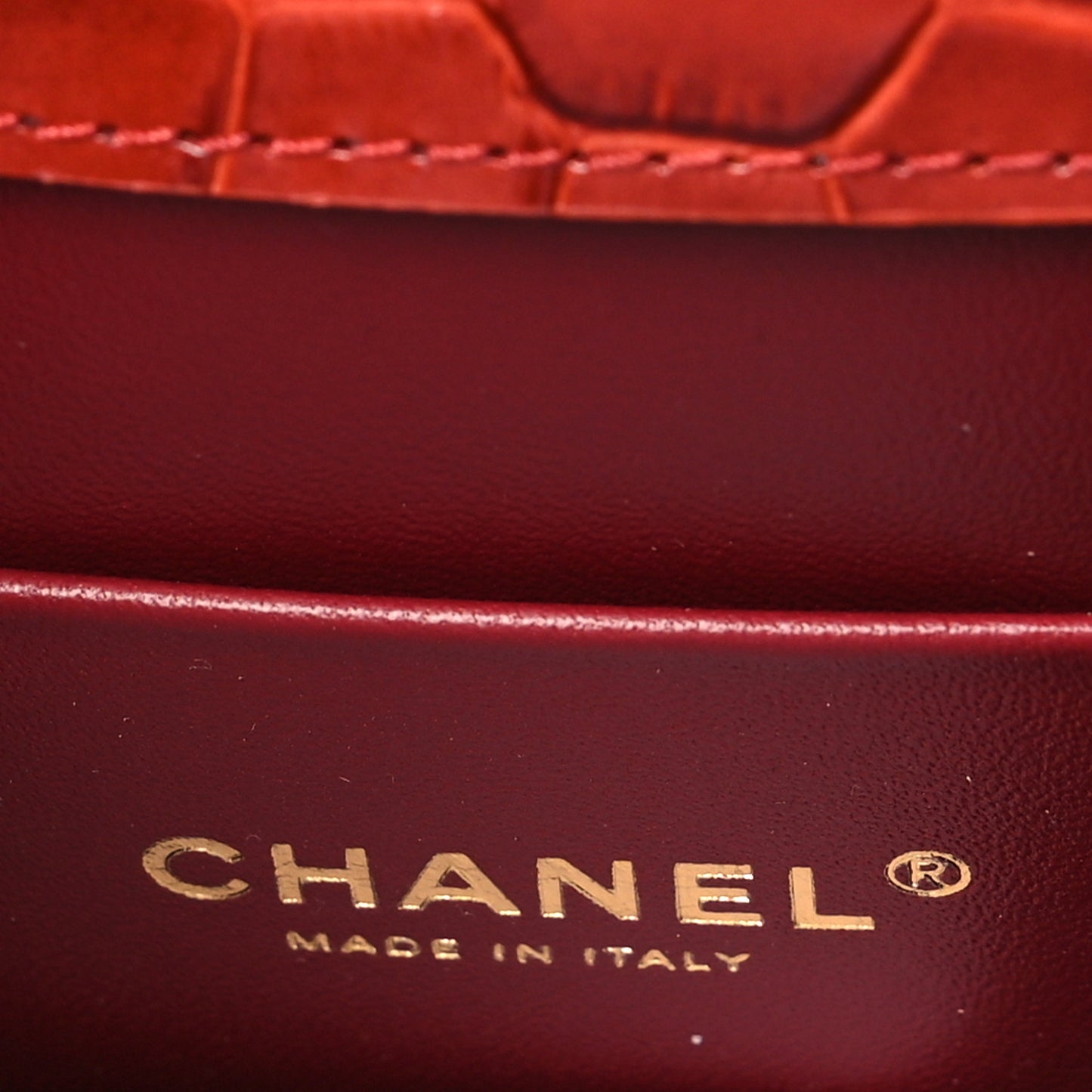 Calfskin Crocodile Embossed Turn Around Mini Flap Burgundy