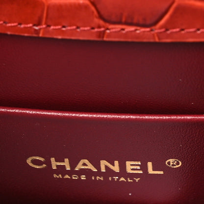 Chanel Calfskin Crocodile Embossed Turn Around Mini Flap Burgundy 6 of 11