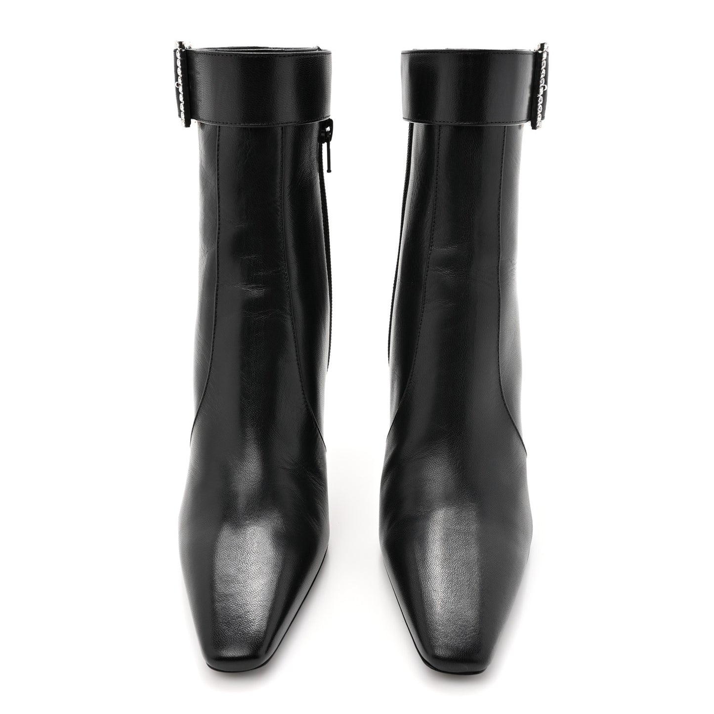 Goatskin Crystal Buckle Claude 90 Ankle Booties 38 Black