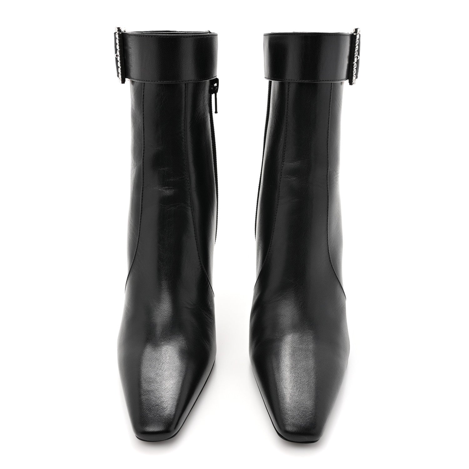 Saint Laurent Goatskin Crystal Buckle Claude 90 Ankle Booties 38 Black 2 of 9