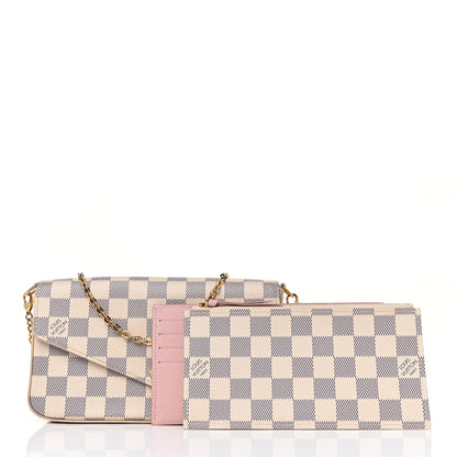 Louis Vuitton Damier Azur Pochette Felicie Chain Wallet Rose Ballerine 1 of 9