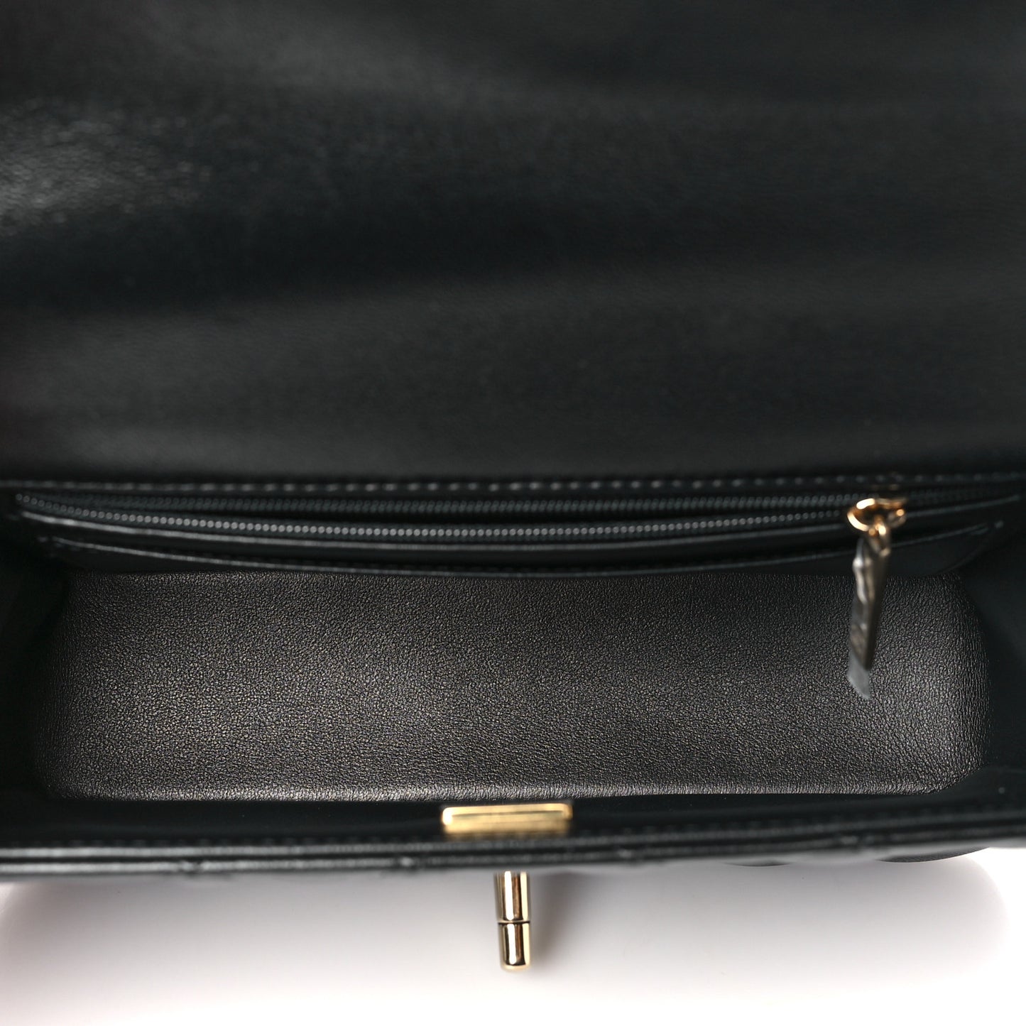 Lambskin Quilted Mini Top Handle Rectangular Flap Black