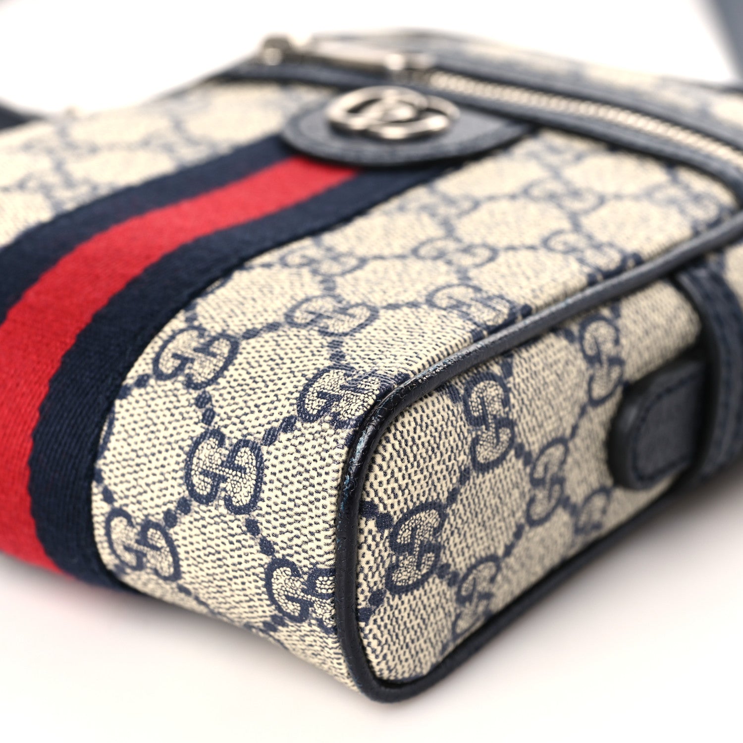 Gucci GG Supreme Monogram Textured Calfskin Web Mini Ophidia Messenger Beige Blue 9 of 9