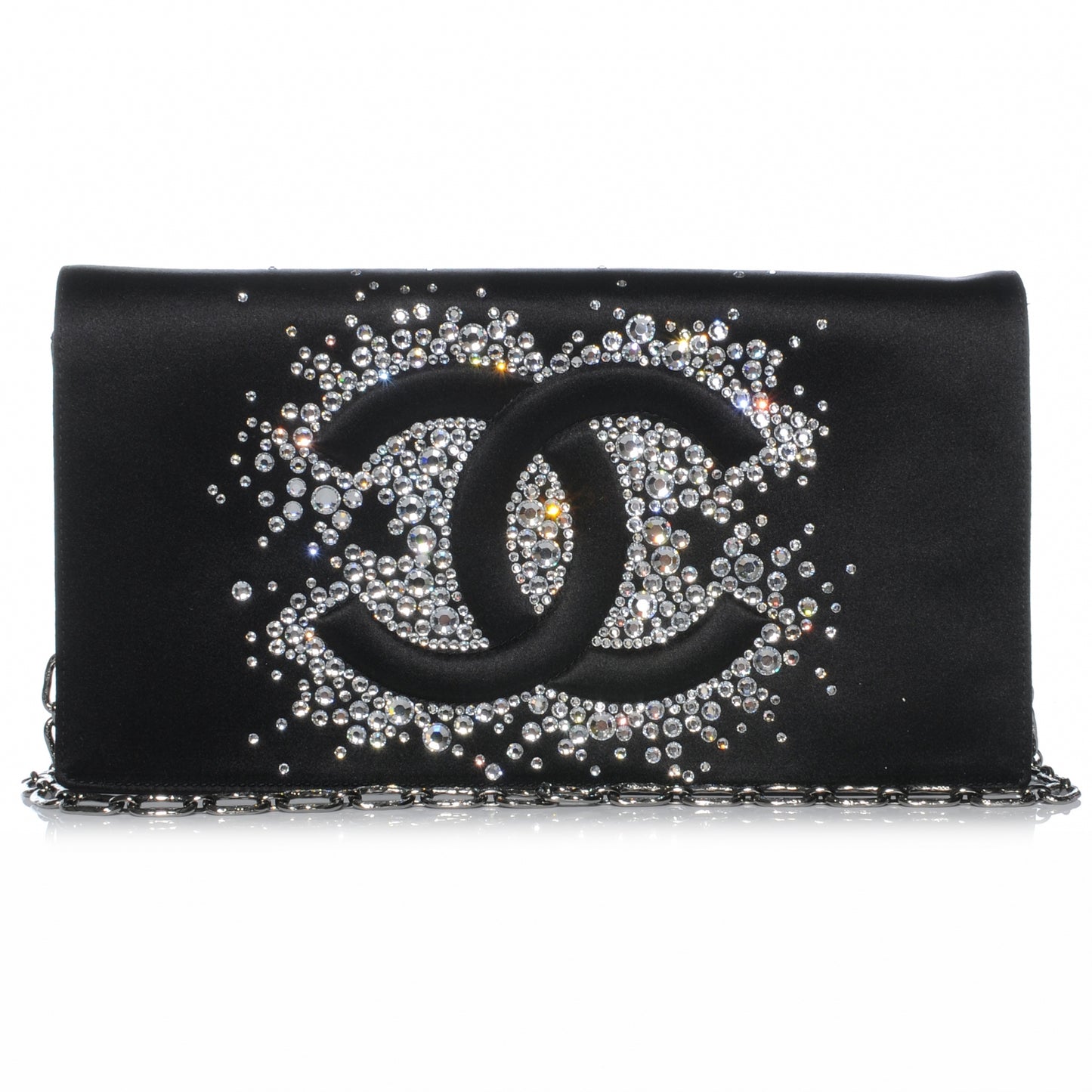 Satin Diamante Evening Clutch Bag Black