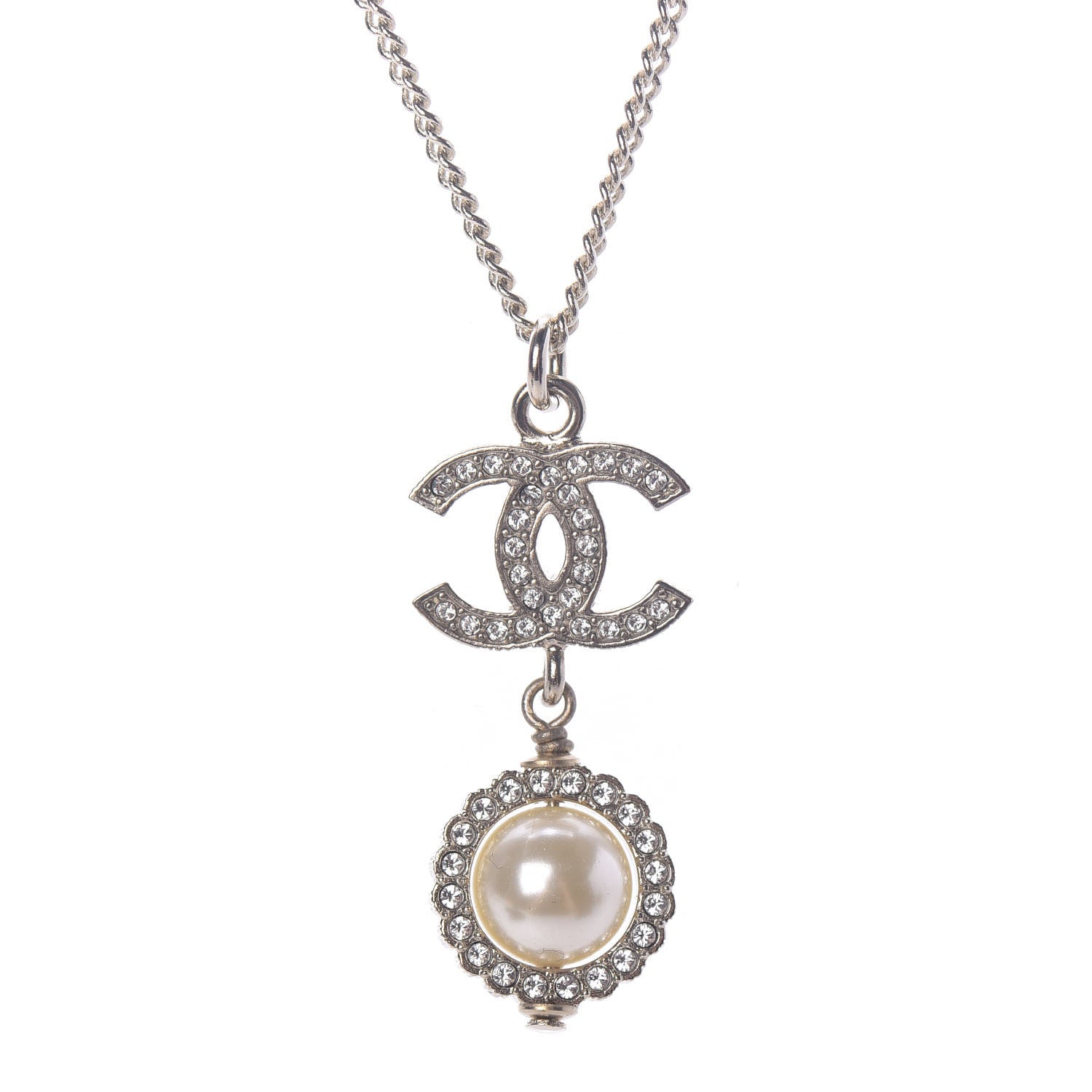 Chanel Crystal Pearl CC Lace Camellia Necklace Gold 3 of 7