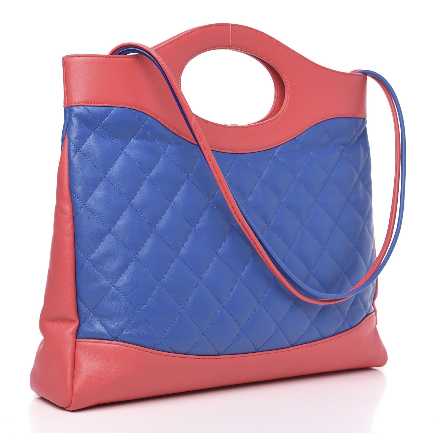 Aged Calfskin Quilted Large 31 Shopping Bag Red Blue