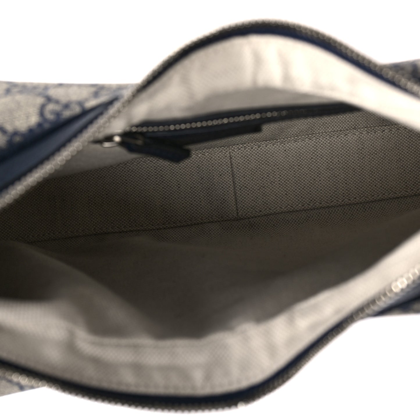 GG Supreme Monogram Textured Calfskin Web Large Attache Shoulder Bag Beige Blue