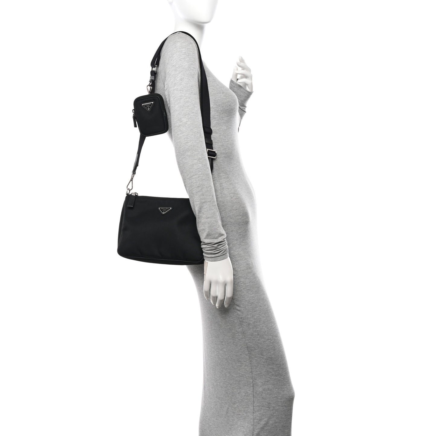 Tessuto Nylon Saffiano Pocket Zippered Shoulder Bag Black