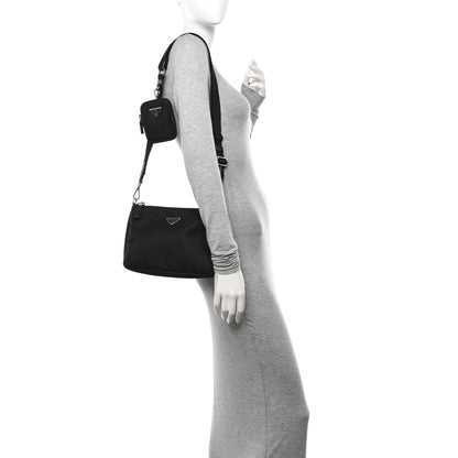 Prada Tessuto Nylon Saffiano Pocket Zippered Shoulder Bag Black 2 of 11