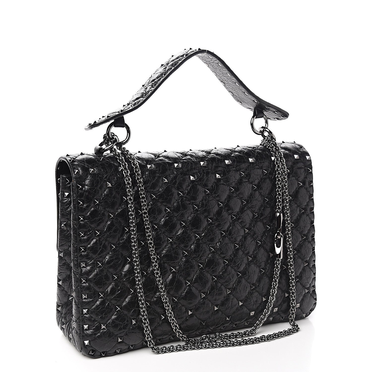 Valentino Garavani Craquele Nappa Large Rockstud Spike Shoulder Bag Black 2 of 9