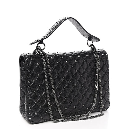 Valentino Garavani Craquele Nappa Large Rockstud Spike Shoulder Bag Black 2 of 9