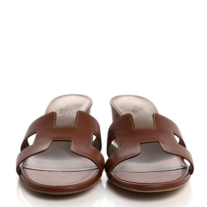 Hermes Calfskin Oasis Sandals 37.5 Gold 2 of 8