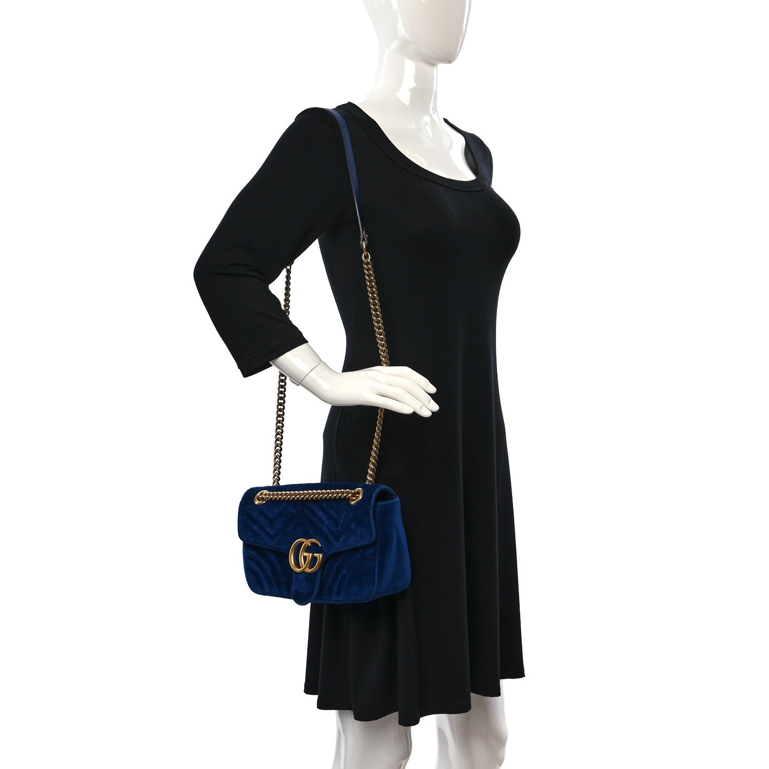 Gucci Velvet Matelasse Small GG Marmont Shoulder Bag Cobalt Blue 2 of 9