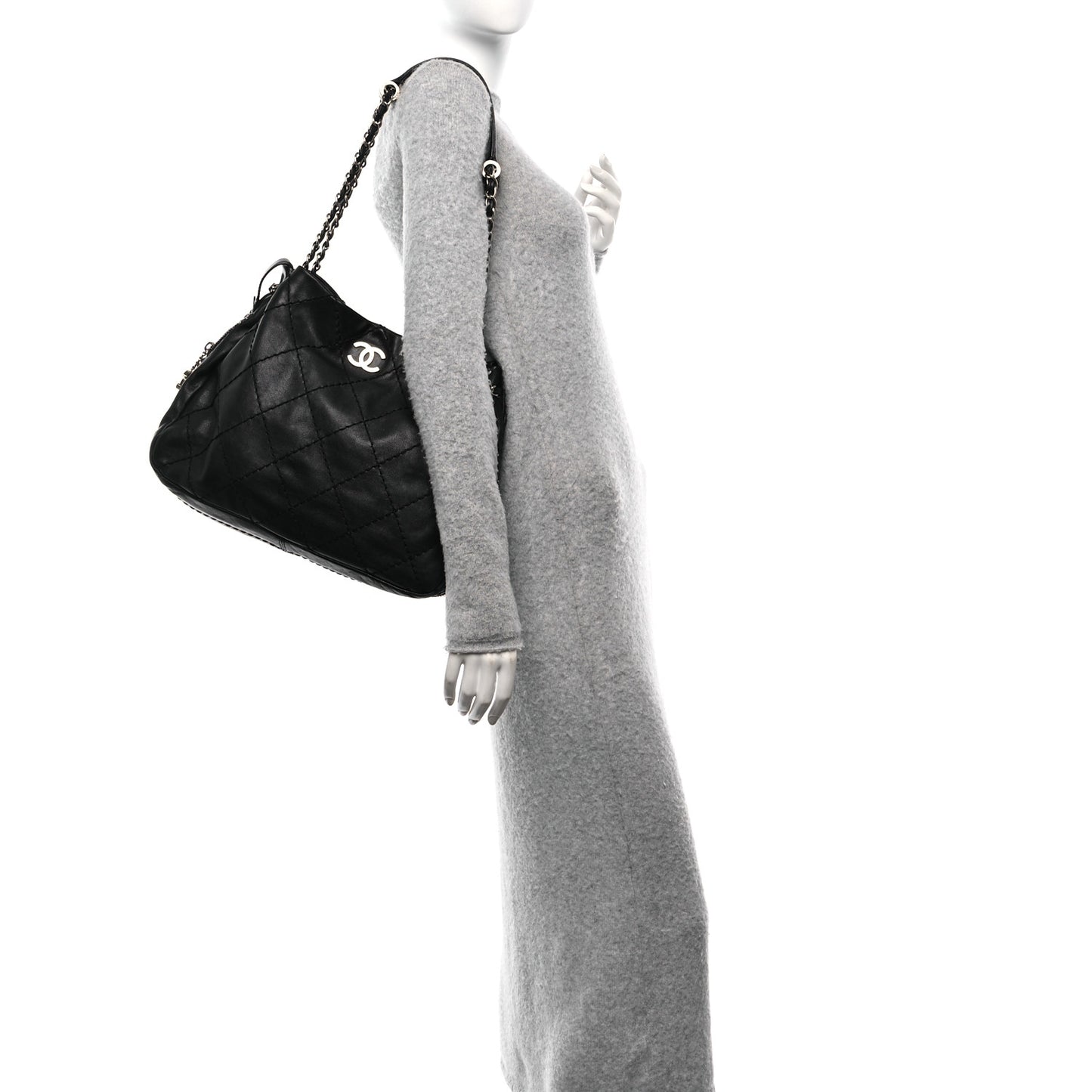 Lambskin Stitched Expandable Tote Black