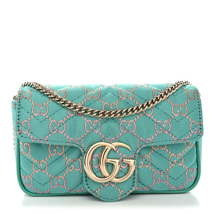 Gucci Jacquard Super Mini GG Marmont Shoulder Bag Green 1 of 11