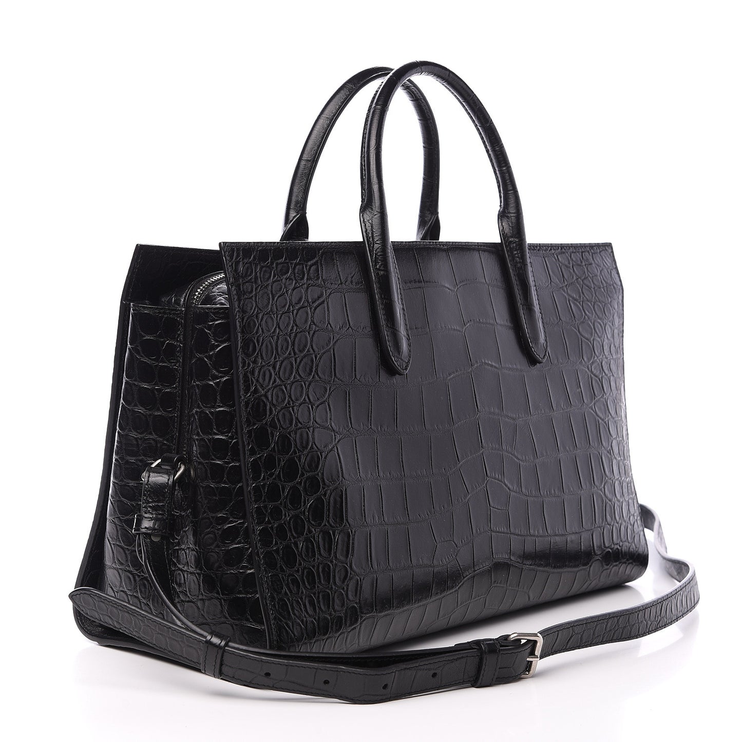 Calfskin Crocodile Embossed Large Jane Tote Bag Black