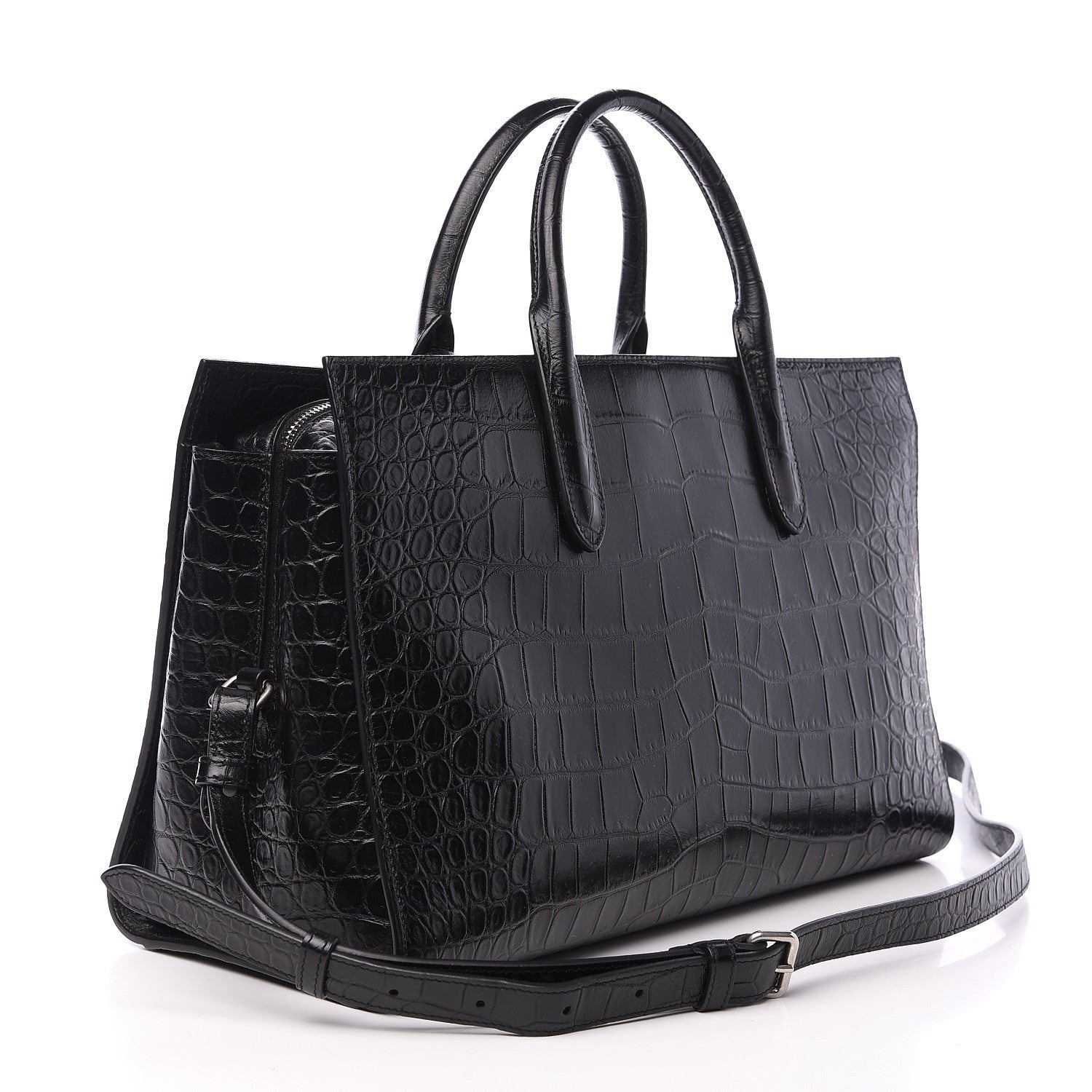 Saint Laurent Calfskin Crocodile Embossed Large Jane Tote Bag Black 2 of 8