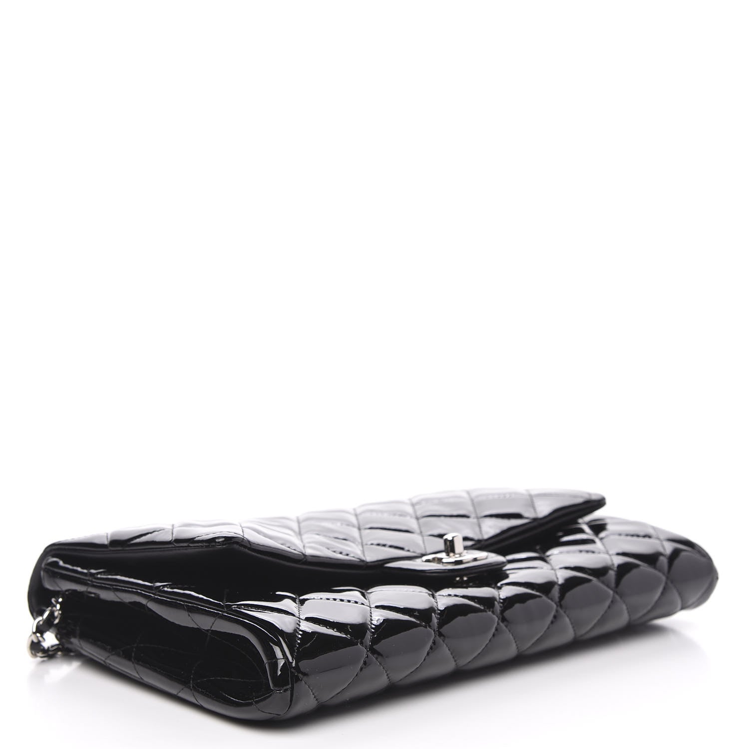 Chanel Striated Patent Quilted Clutch With Chain Flap Black 4 of 11