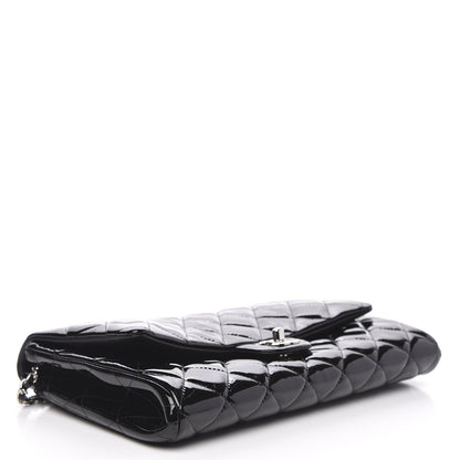 Chanel Striated Patent Quilted Clutch With Chain Flap Black 4 of 11