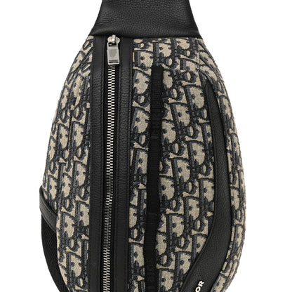 Christian Dior Grained Calfskin Oblique Scarab Sling Bag Blue Black 8 of 11