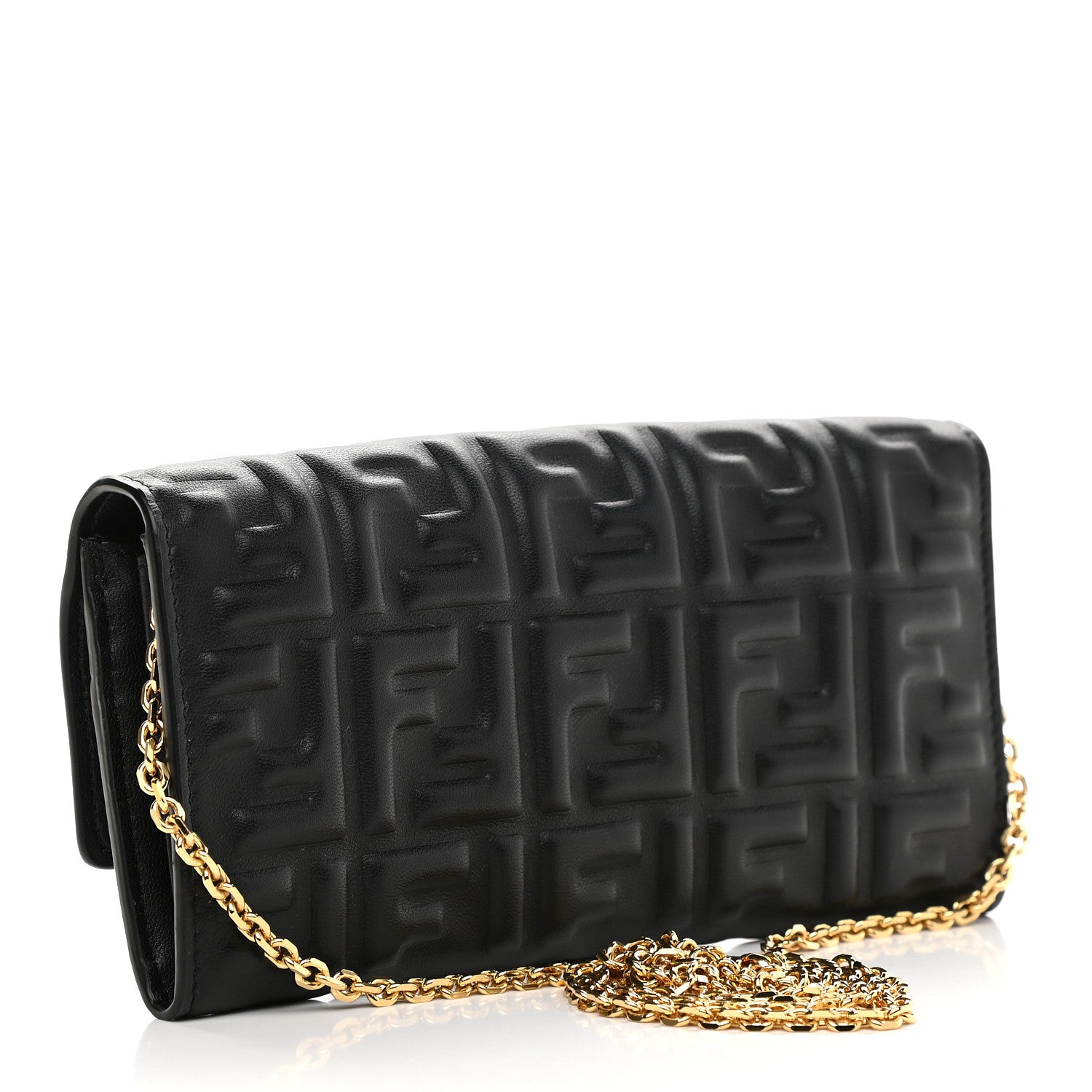 Fendi Nappa Matisse FF Embossed Continental Wallet On Chain Black 3 of 9