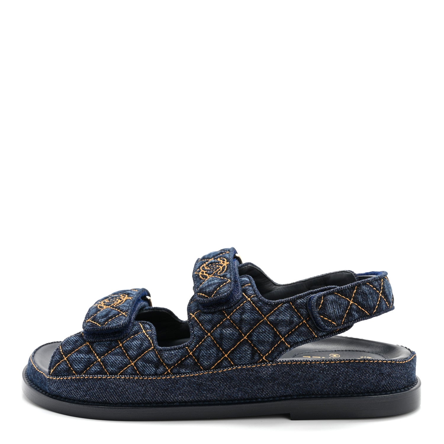 Chanel Denim Velcro Dad Sandals 38.5 Navy Blue 1 of 9