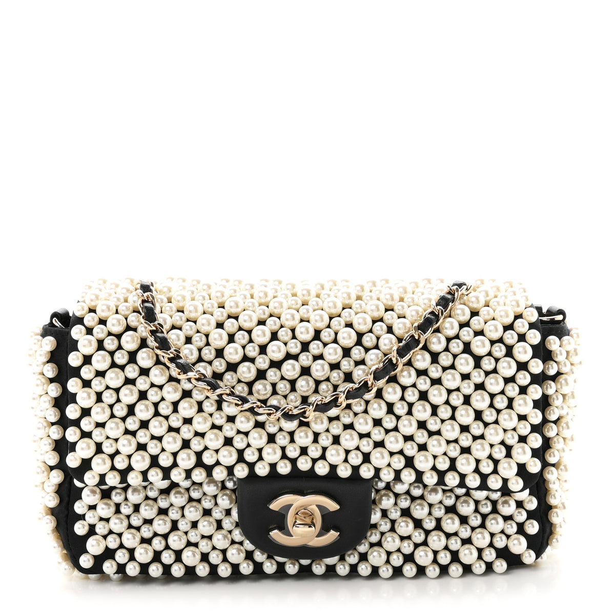 Chanel Satin Lambskin Pearl On Flap Black 1 of 10
