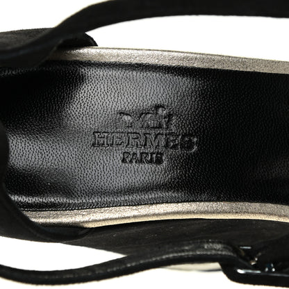 Hermes Suede Goatskin Tournis Wedge Sandals 38 Black 11 of 11