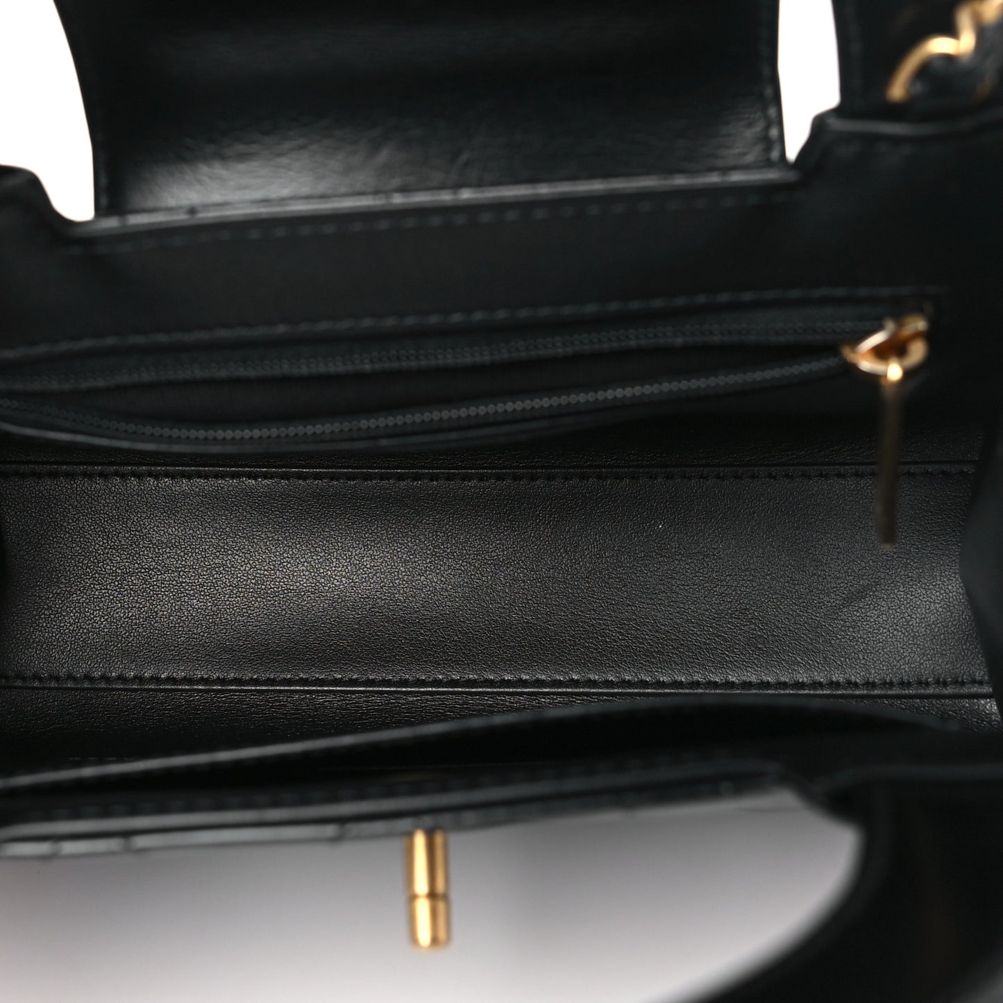 Shiny Aged Calfskin Quilted Nano Kelly Shopper Black