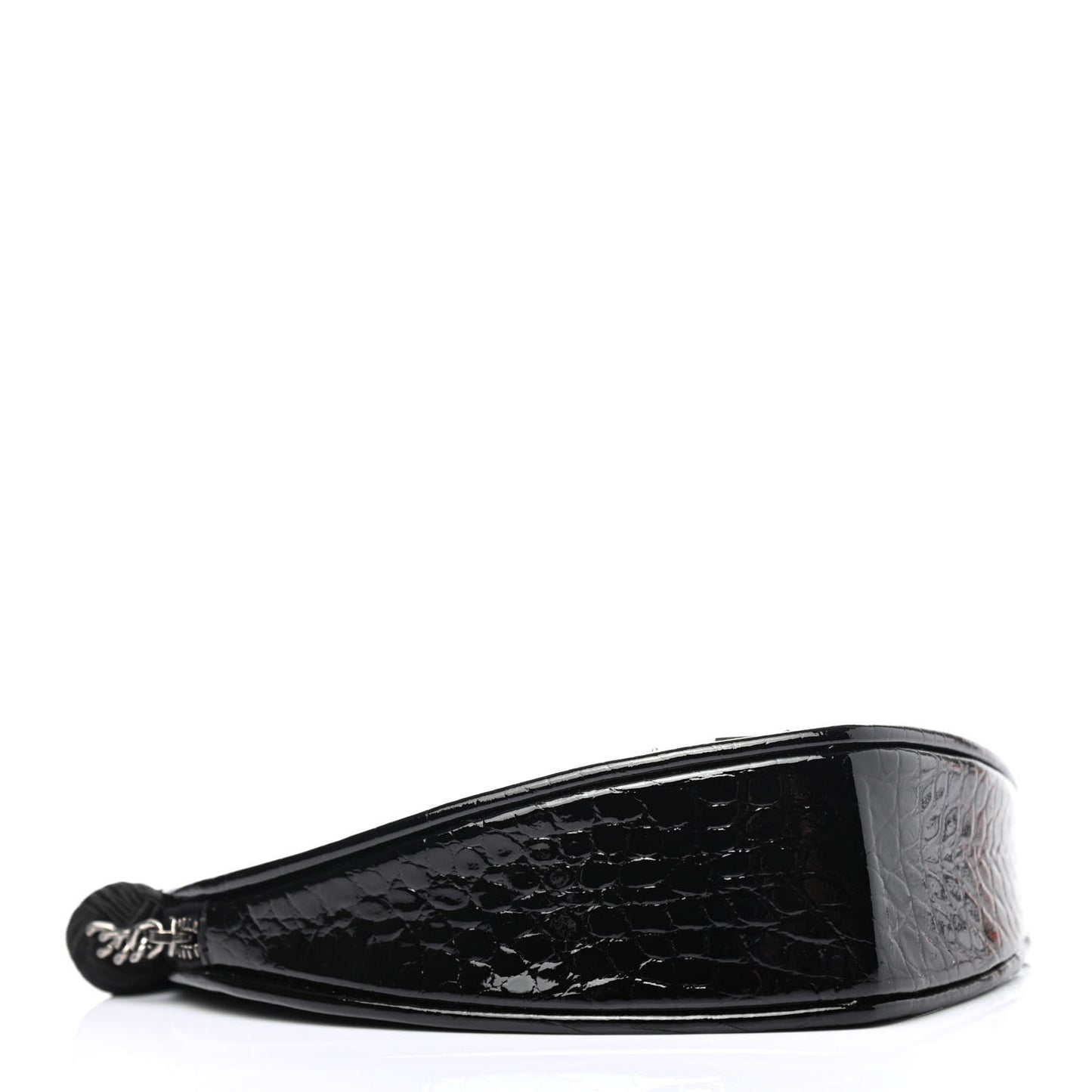 Patent Crocodile Embossed Sac Coeur Heart Shaped Clutch Black