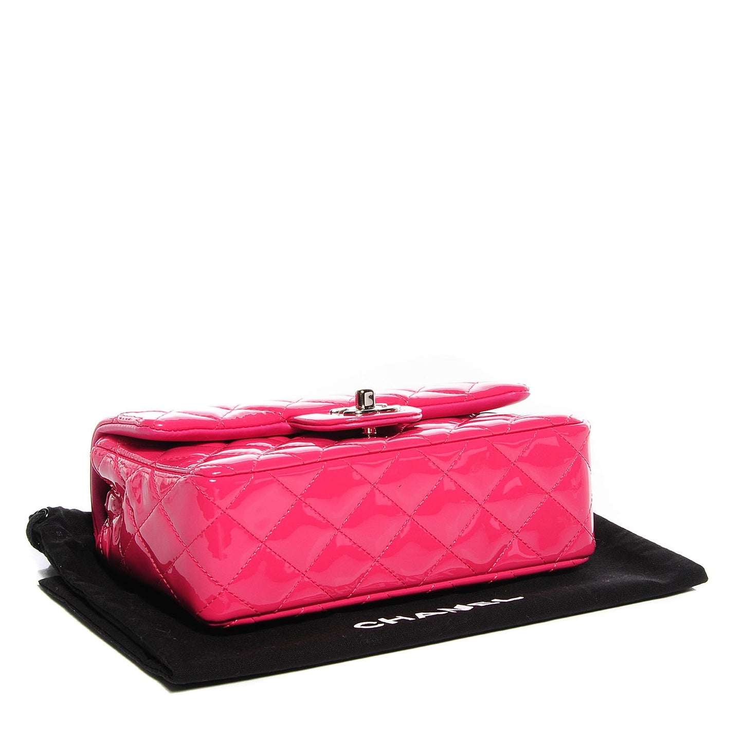 Patent Quilted Mini Rectangular Flap Fuchsia